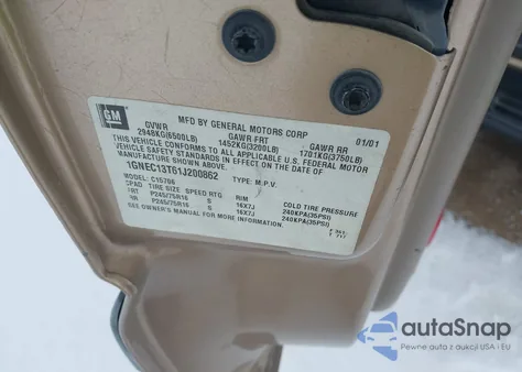 2001 Chevrolet Tahoe Ls from USA, damaged, VIN 1GNEC13T61J200862